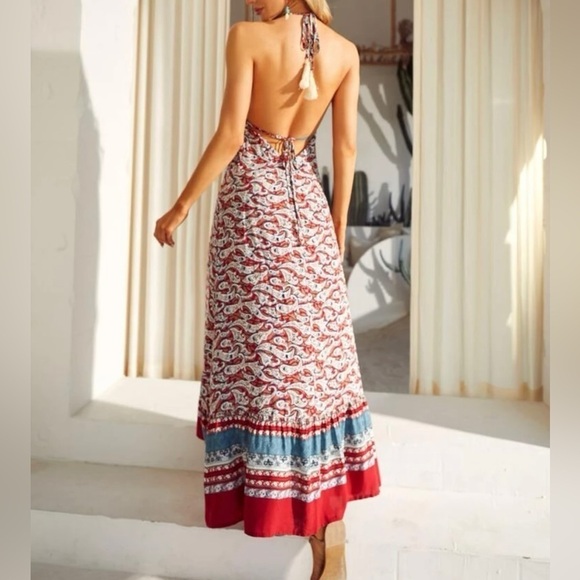 Bohemian Babe Casual Halter Backless Cami Classy Vacation Maxi Dress - Picture 5 of 6
